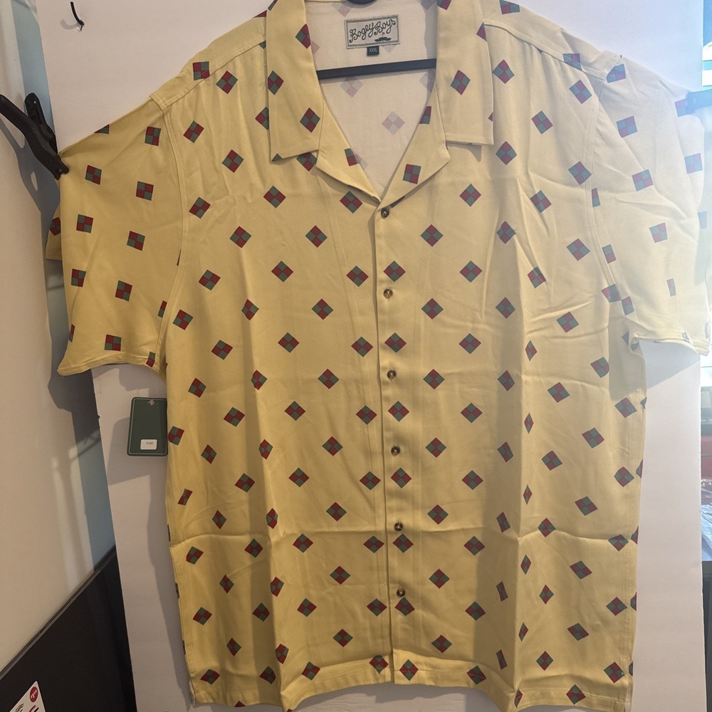 NWT Bogey Boys Macklemore Yellow Diamond Golf Button Up Shirt Men's 3XL